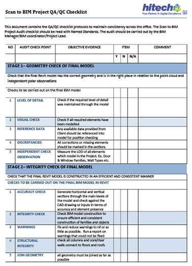 Point cloud to BIM QA/QC checklist