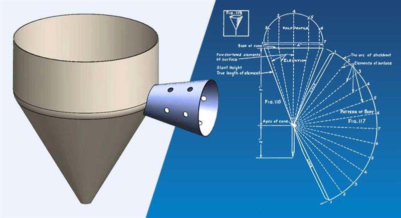 Development drawings for curved or complex shapes
