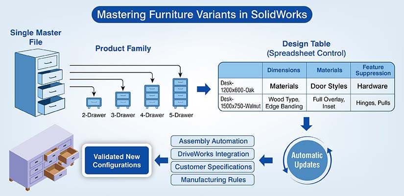 SolidWorks configuration management for modern furniture manufacturing